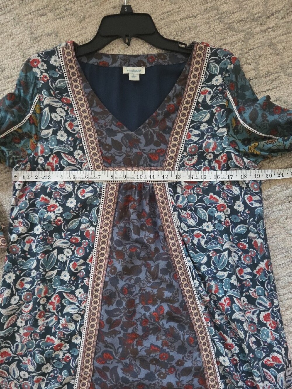 Sundance Navy Blue Tunic Dress with Subtle Patterned Yoke - Picture 3 of 7